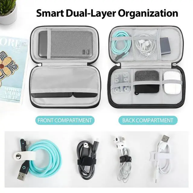 Alt view image 2 of 6 - Woyinger Double Layer PU Leather Electronics Organizer Bag, Midnight Black