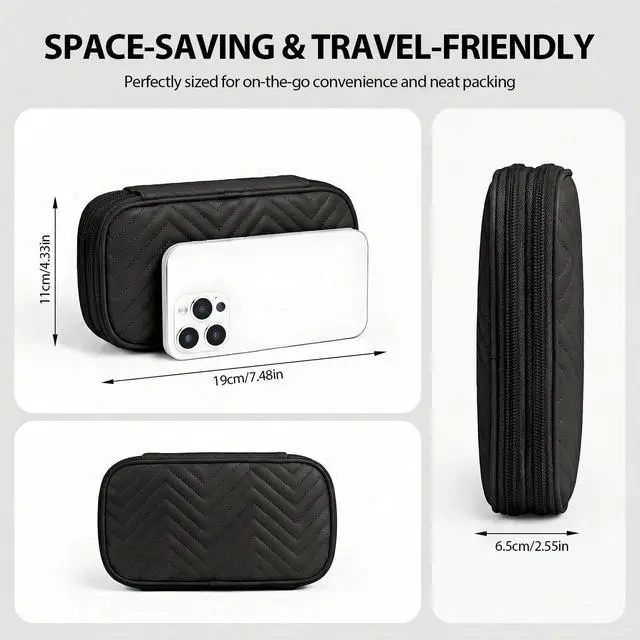 Alt view image 3 of 6 - Woyinger Double Layer PU Leather Electronics Organizer Bag, Midnight Black