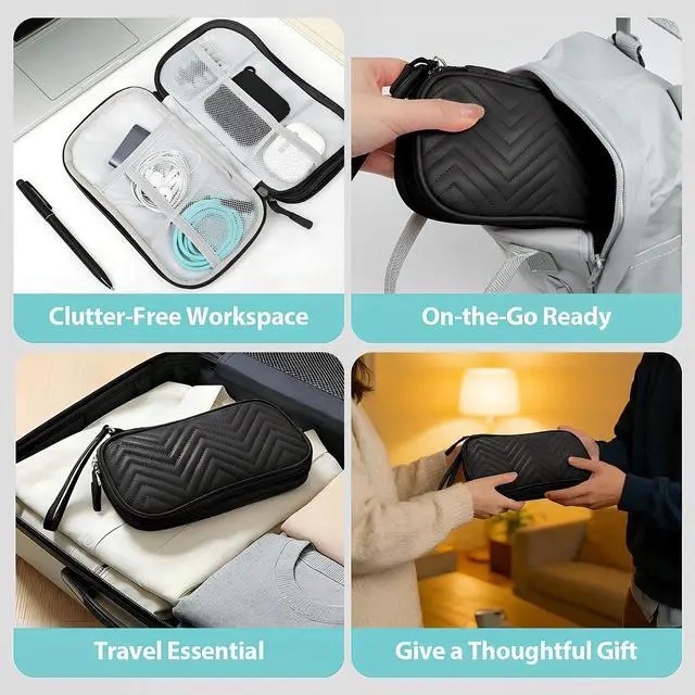 Alt view image 6 of 6 - Woyinger Double Layer PU Leather Electronics Organizer Bag, Midnight Black