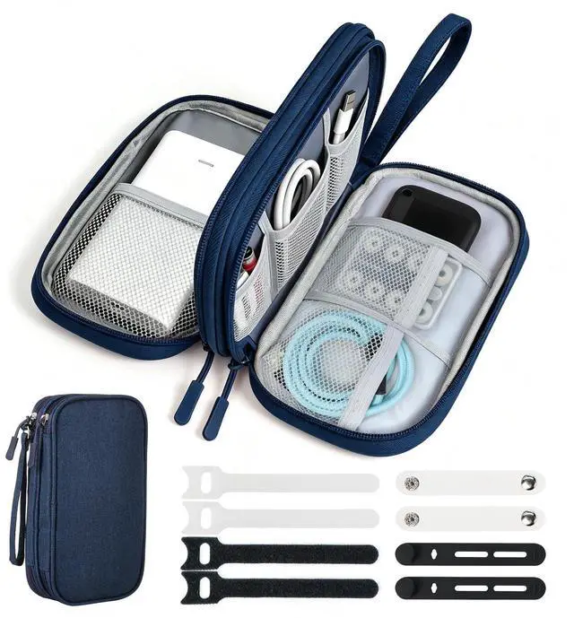 Main image of Woyinger Double Layer Electronics Organizer Bag, Navy Blue