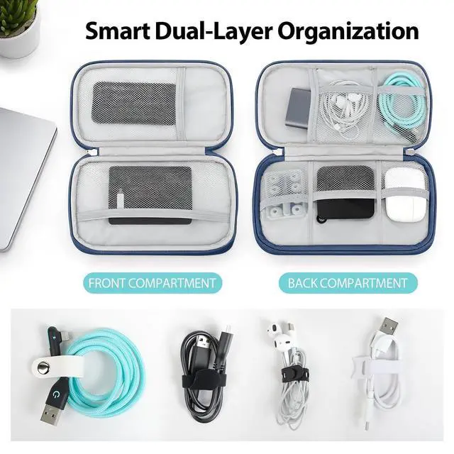 Alt view image 3 of 6 - Woyinger Double Layer Electronics Organizer Bag, Navy Blue