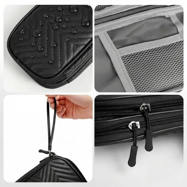 Alt view image 4 of 6 - Woyinger Double Layer PU Leather Electronics Organizer Bag, Midnight Black