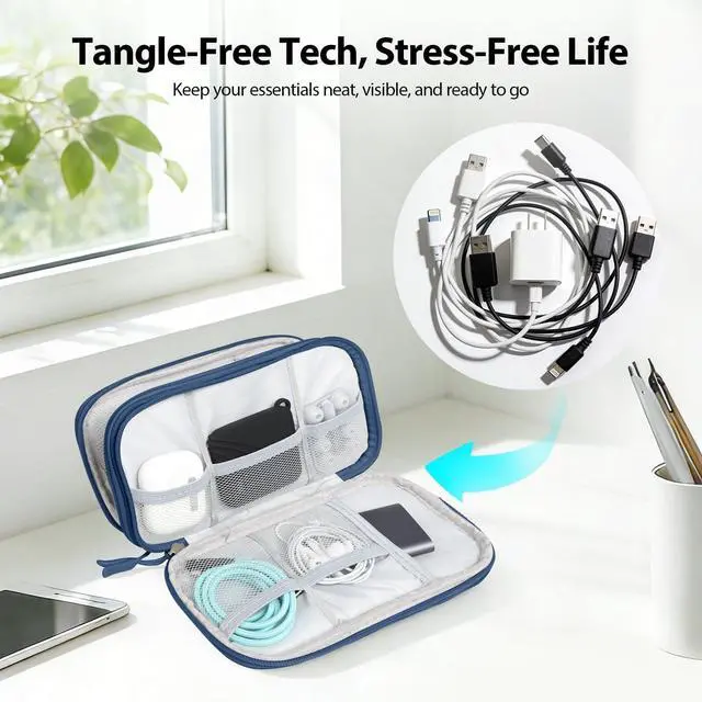 Alt view image 5 of 6 - Woyinger Double Layer Electronics Organizer Bag, Navy Blue