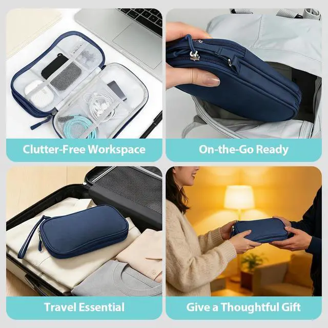 Alt view image 6 of 6 - Woyinger Double Layer Electronics Organizer Bag, Navy Blue