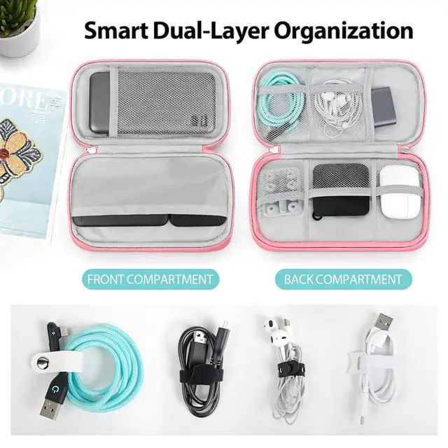 Alt view image 3 of 6 - Woyinger Double Layer Electronics Organizer Bag, Sakura Pink