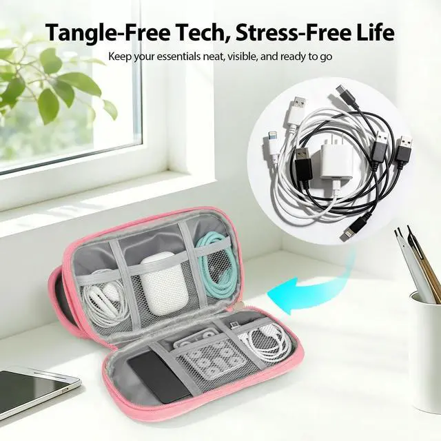 Alt view image 5 of 6 - Woyinger Double Layer Electronics Organizer Bag, Sakura Pink