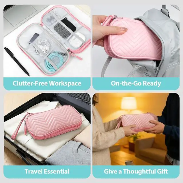 Alt view image 6 of 6 - Woyinger Double Layer Electronics Organizer Bag, Sakura Pink