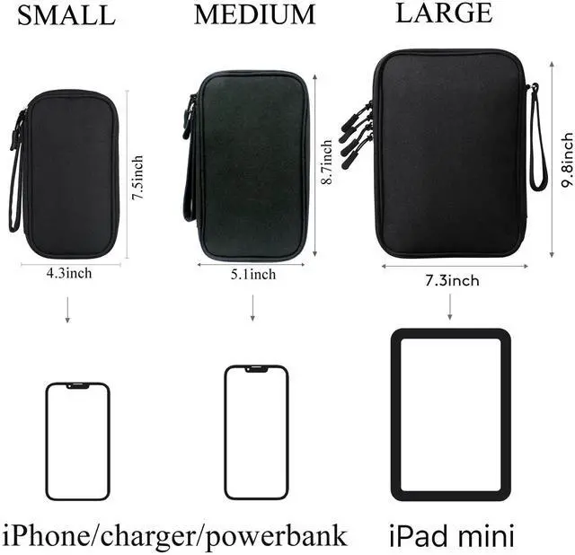Alt view image 5 of 6 - DDgro Electronics Travel Organizer, Tech Accessories Pouch Bag for Cables/Charger & Cords (Small, Black)