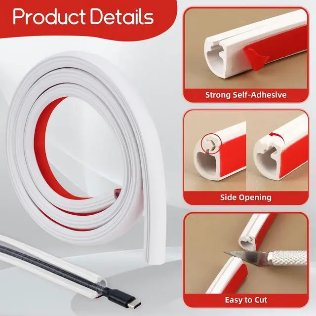 Alt view image 5 of 7 - 39" Cord Cable Hider for Wall Mount TV, Silicone Self-Adhesive Cable Hider