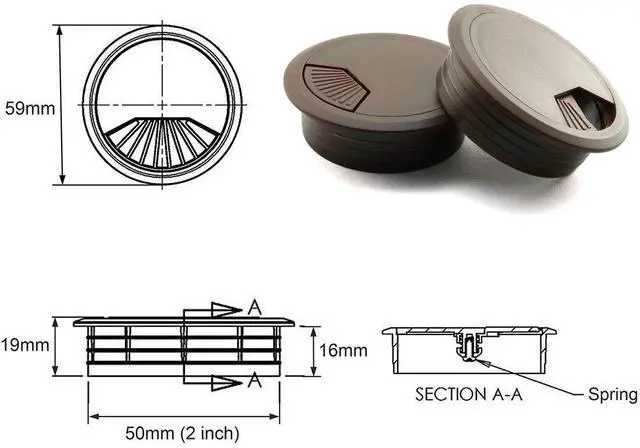 Alt view image 2 of 4 - HJ Garden 2pcs 2inch Desk Wire Cord Cable Grommets Hole Cover for Office PC Desk Cable Cord Organizer Plastic Cover(Dark Brown)