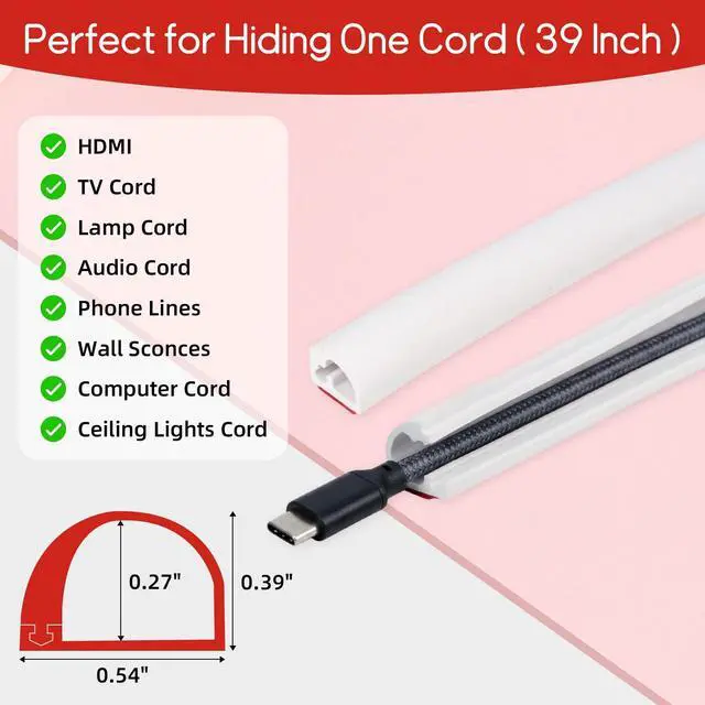 Alt view image 2 of 7 - 39" Cord Cable Hider for Wall Mount TV, Silicone Self-Adhesive Cable Hider