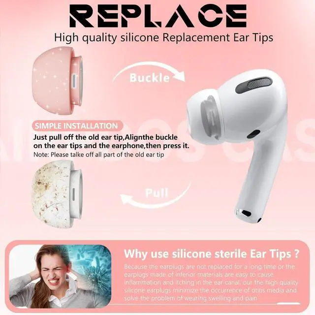 Alt view image 7 of 7 - Inesore 4 Pairs Replacement Ear Tips for AirPods Pro 2nd/1st (Pink)