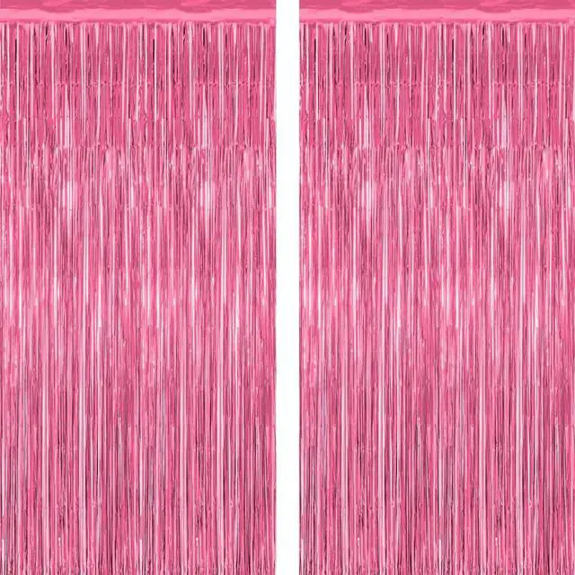 Main image of 2 Pack Pink Party Decorations, 3.28 FT x 7.05 FT Pink Backdrop, Metallic Tinsel Backdrop Fringe Curtains Backdrop Curtains, Photo Backdrop Party Supplies Birthday Party Decorationsay Party Decorations