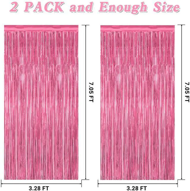 Alt view image 2 of 7 - 2 Pack Pink Party Decorations, 3.28 FT x 7.05 FT Pink Backdrop, Metallic Tinsel Backdrop Fringe Curtains Backdrop Curtains, Photo Backdrop Party Supplies Birthday Party Decorationsay Party Decorations