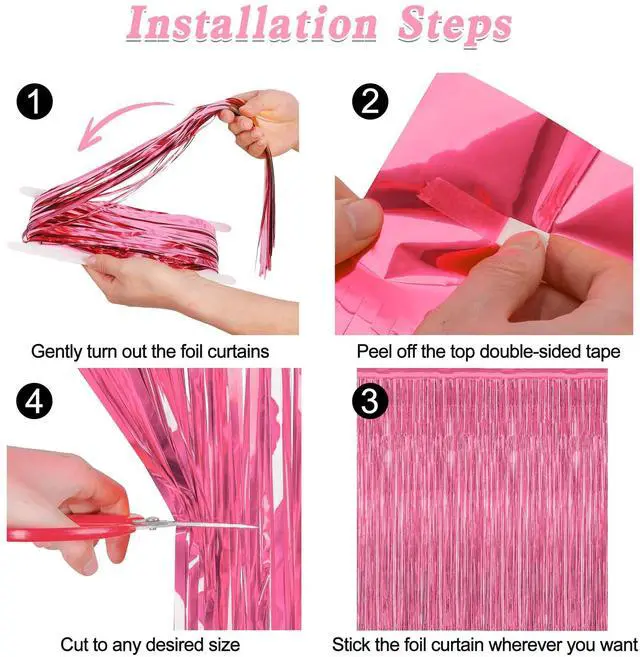 Alt view image 3 of 7 - 2 Pack Pink Party Decorations, 3.28 FT x 7.05 FT Pink Backdrop, Metallic Tinsel Backdrop Fringe Curtains Backdrop Curtains, Photo Backdrop Party Supplies Birthday Party Decorationsay Party Decorations