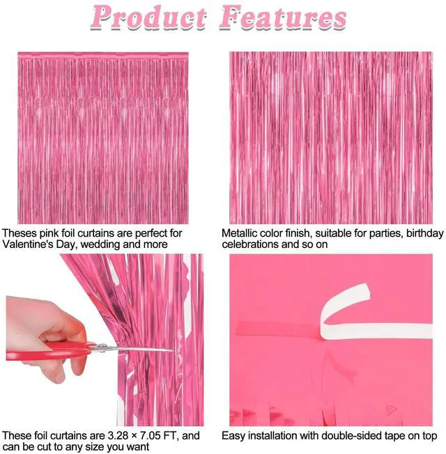 Alt view image 4 of 7 - 2 Pack Pink Party Decorations, 3.28 FT x 7.05 FT Pink Backdrop, Metallic Tinsel Backdrop Fringe Curtains Backdrop Curtains, Photo Backdrop Party Supplies Birthday Party Decorationsay Party Decorations