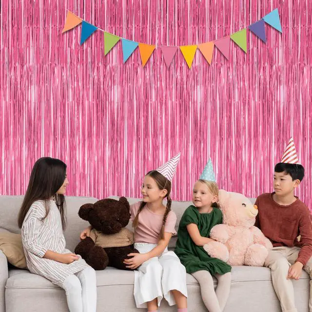 Alt view image 5 of 7 - 2 Pack Pink Party Decorations, 3.28 FT x 7.05 FT Pink Backdrop, Metallic Tinsel Backdrop Fringe Curtains Backdrop Curtains, Photo Backdrop Party Supplies Birthday Party Decorationsay Party Decorations