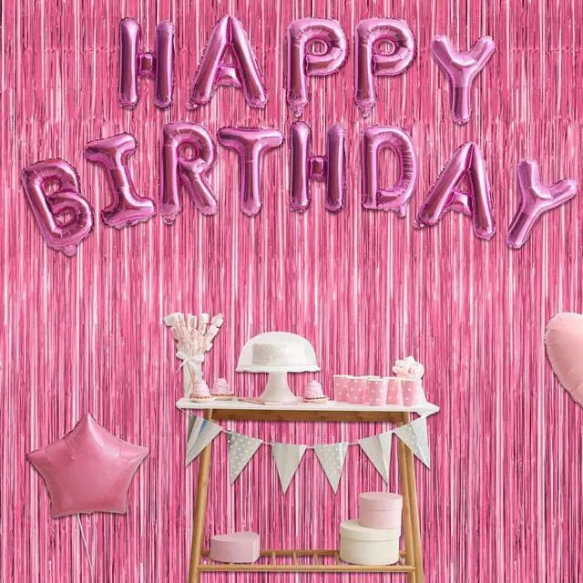 Alt view image 6 of 7 - 2 Pack Pink Party Decorations, 3.28 FT x 7.05 FT Pink Backdrop, Metallic Tinsel Backdrop Fringe Curtains Backdrop Curtains, Photo Backdrop Party Supplies Birthday Party Decorationsay Party Decorations