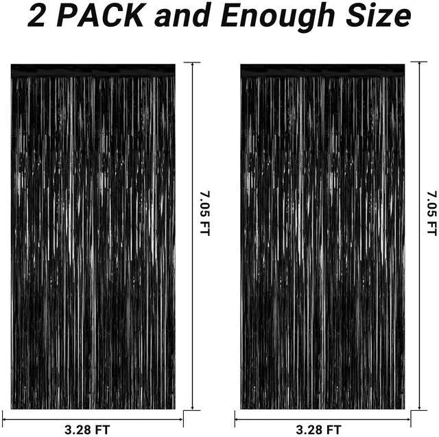 Alt view image 2 of 7 - ZATAYE 2 Pack Black Foil Curtain Backdrop Birthday Party Decorations