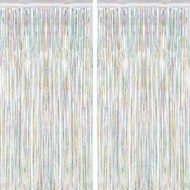 Main image of ZATAYE 2 Pack Laser Silver New Years Eve Foil Curtain Streamer Decorations