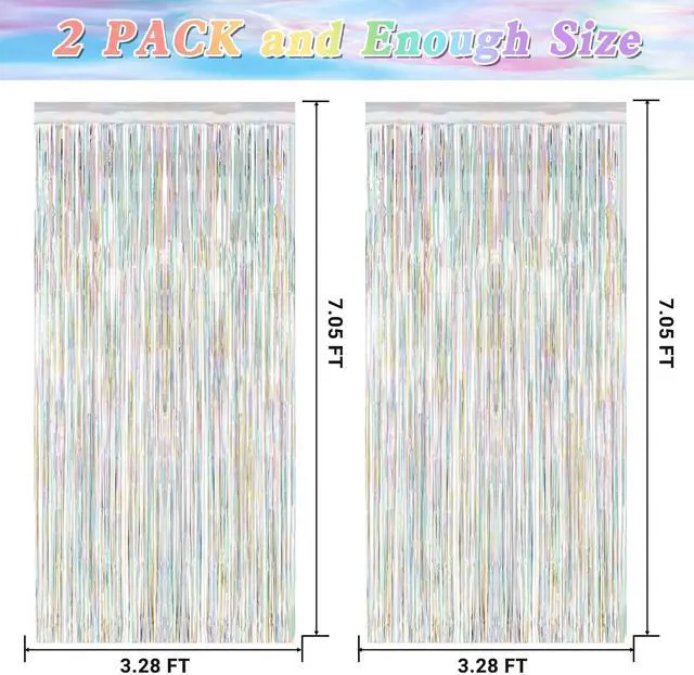 Alt view image 2 of 7 - ZATAYE 2 Pack Laser Silver New Years Eve Foil Curtain Streamer Decorations