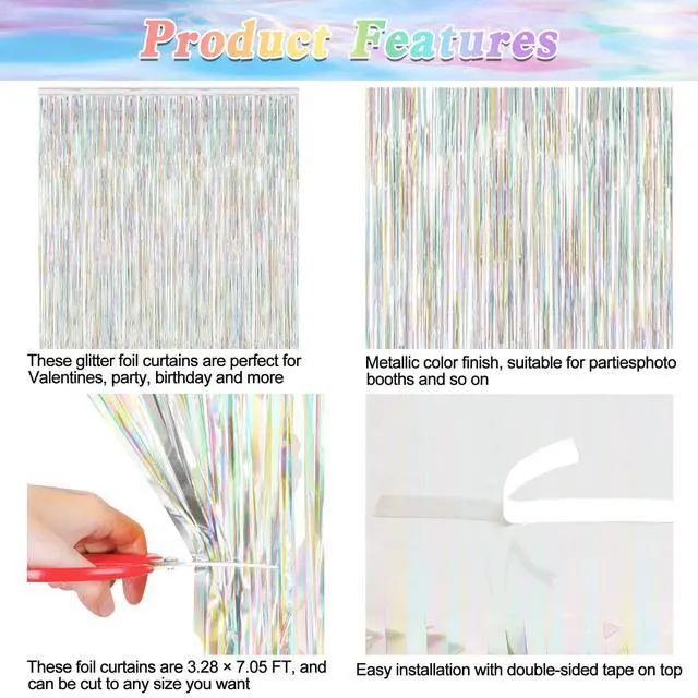 Alt view image 4 of 7 - ZATAYE 2 Pack Laser Silver New Years Eve Foil Curtain Streamer Decorations