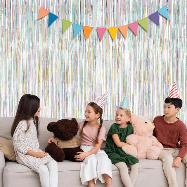 Alt view image 7 of 7 - ZATAYE 2 Pack Laser Silver New Years Eve Foil Curtain Streamer Decorations