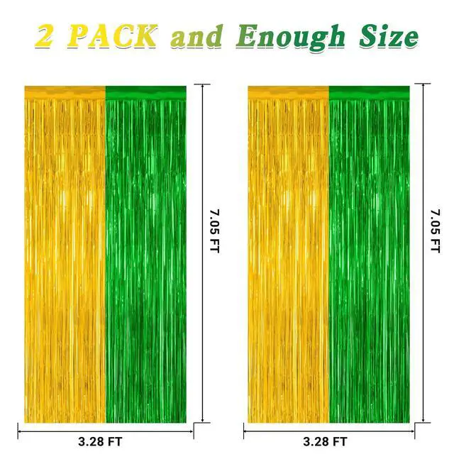Alt view image 2 of 7 - ZATAYE 2 Pack Green Gold Christmas St Patricks Foil Curtain Decorations