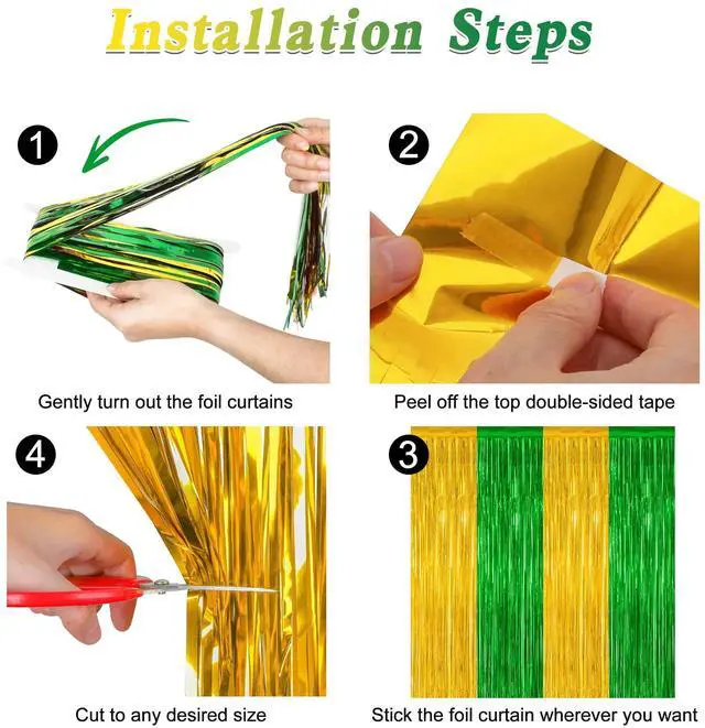 Alt view image 3 of 7 - ZATAYE 2 Pack Green Gold Christmas St Patricks Foil Curtain Decorations