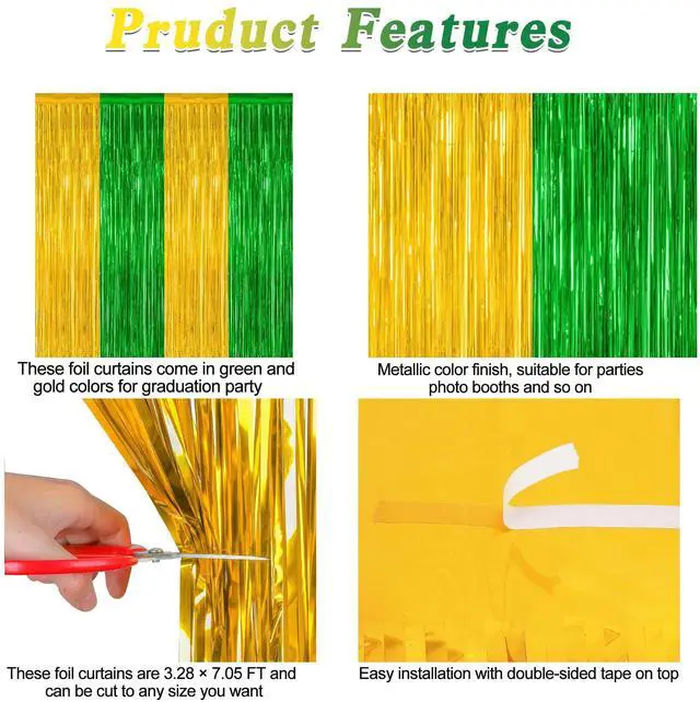 Alt view image 4 of 7 - ZATAYE 2 Pack Green Gold Christmas St Patricks Foil Curtain Decorations