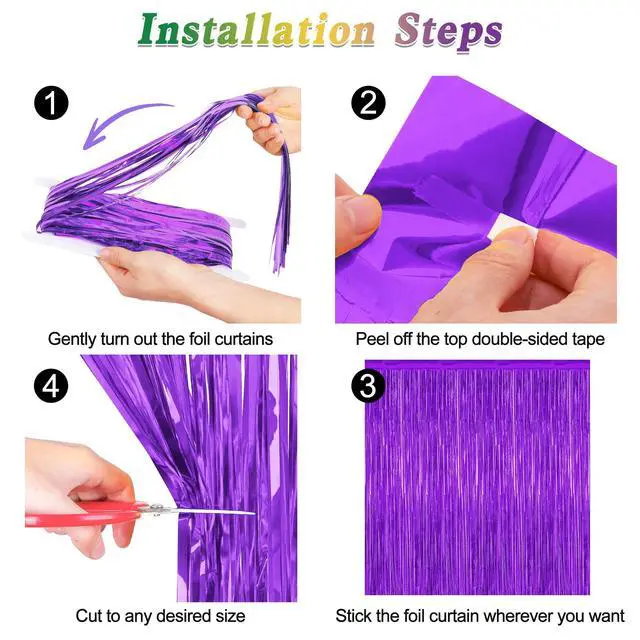 Alt view image 3 of 7 - ZATAYE 2 Pack Purple Foil Curtain Streamer Decorations