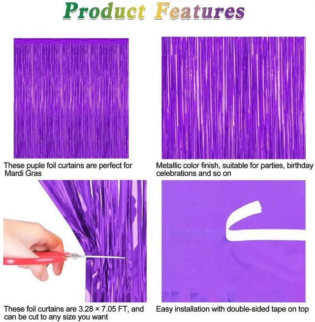 Alt view image 4 of 7 - ZATAYE 2 Pack Purple Foil Curtain Streamer Decorations