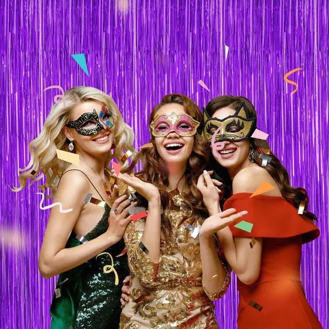 Alt view image 5 of 7 - ZATAYE 2 Pack Purple Foil Curtain Streamer Decorations