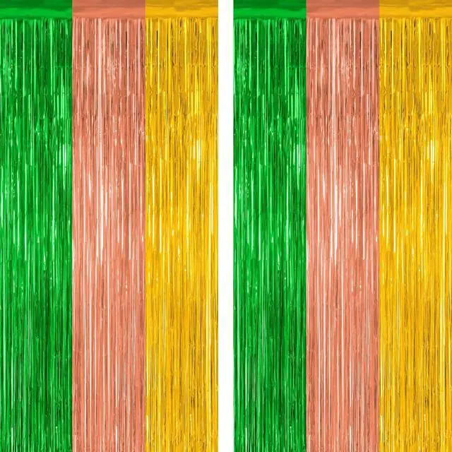 Main image of ZATAYE 2 Pack Green Brown Yellow Hawaiian Luau Foil Curtain Decorations