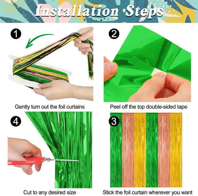 Alt view image 3 of 7 - ZATAYE 2 Pack Green Brown Yellow Hawaiian Luau Foil Curtain Decorations