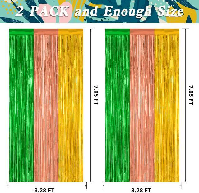 Alt view image 2 of 7 - ZATAYE 2 Pack Green Brown Yellow Hawaiian Luau Foil Curtain Decorations