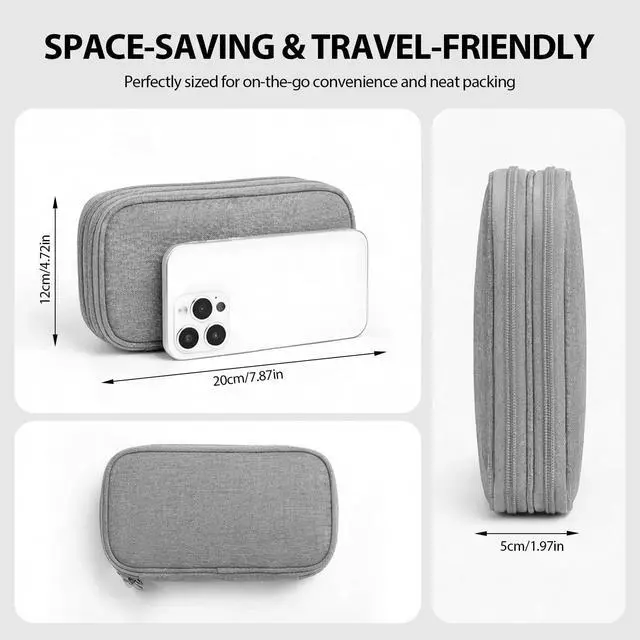 Alt view image 2 of 6 - Woyinger Double Layer Electronics Organizer Tech Pouch for Chargers, Gray