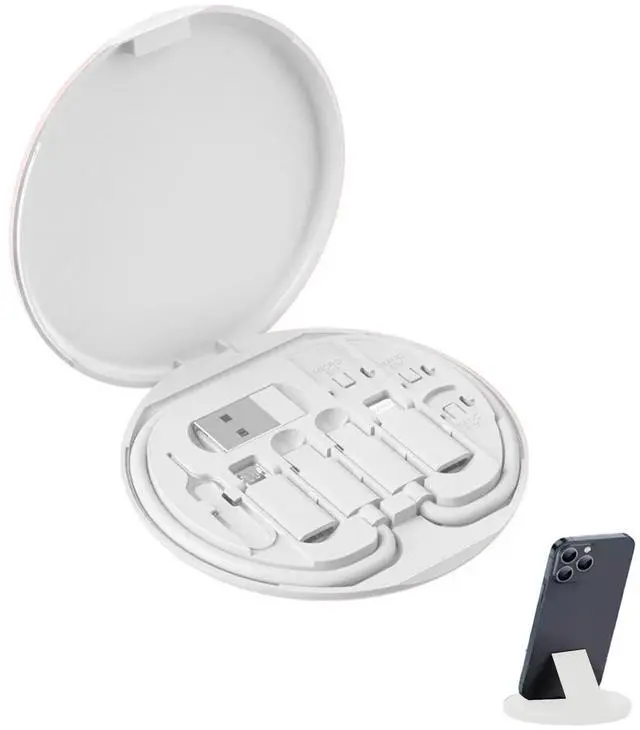 Main image of YAFIYGI 9 in 1 Cable Case USB Adapter Cable Conversion Storage Box USB Type C to Micro USB/Lightning/USB A Cable Data Transfer Tool Contains Sim Card Slot Tray Eject Pin Use as Phone Holder (White)