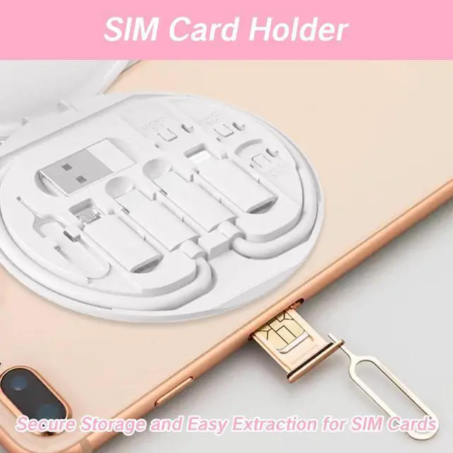 Alt view image 3 of 7 - YAFIYGI 9 in 1 Cable Case USB Adapter Cable Conversion Storage Box USB Type C to Micro USB/Lightning/USB A Cable Data Transfer Tool Contains Sim Card Slot Tray Eject Pin Use as Phone Holder (White)