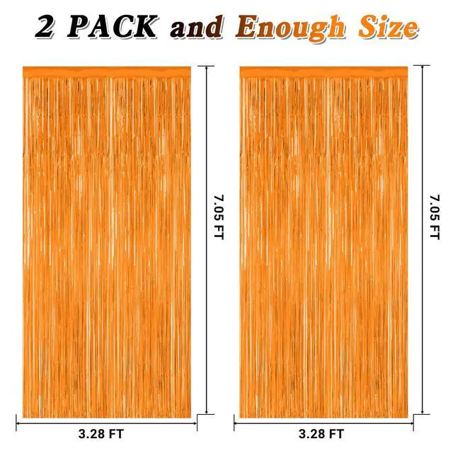 Alt view image 2 of 7 - ZATAYE 2 Pack Orange Halloween Foil Curtain Streamer Decorations