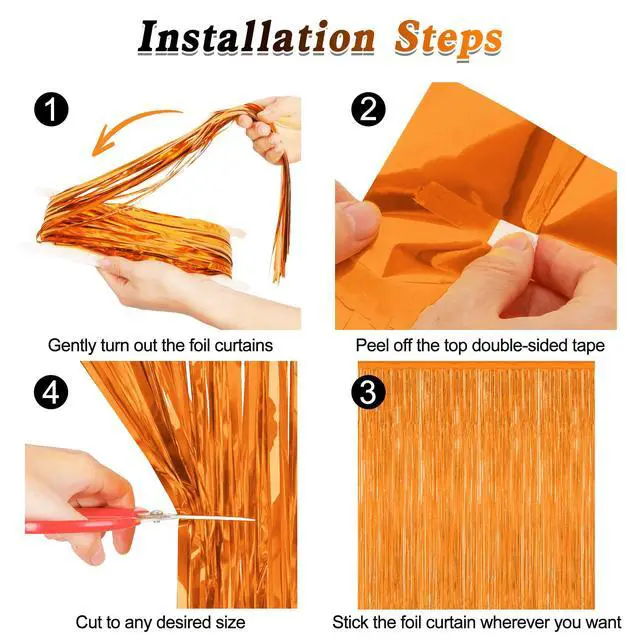 Alt view image 3 of 7 - ZATAYE 2 Pack Orange Halloween Foil Curtain Streamer Decorations