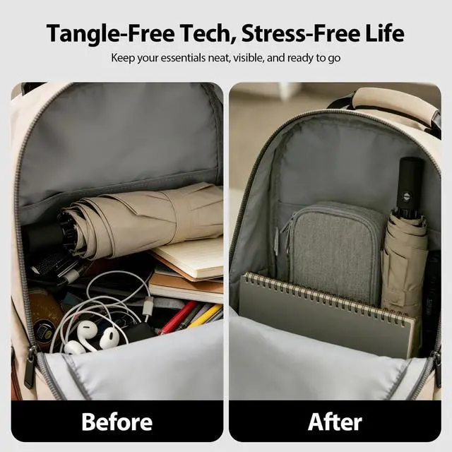 Alt view image 4 of 6 - Woyinger Double Layer Electronics Organizer Tech Pouch for Chargers, Gray