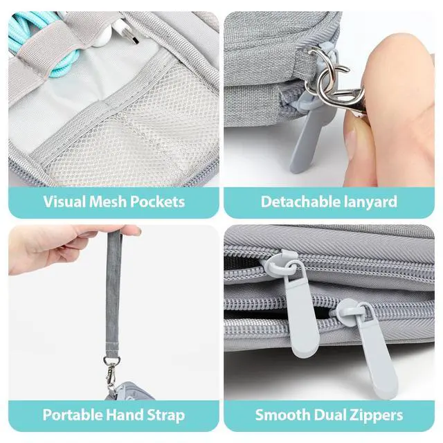 Alt view image 5 of 6 - Woyinger Double Layer Electronics Organizer Tech Pouch for Chargers, Gray