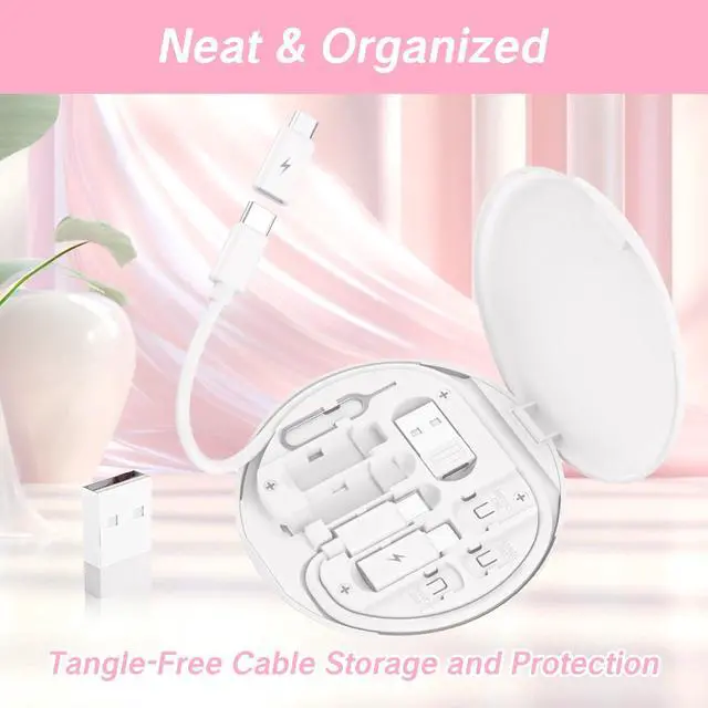 Alt view image 6 of 7 - YAFIYGI 9 in 1 Cable Case USB Adapter Cable Conversion Storage Box USB Type C to Micro USB/Lightning/USB A Cable Data Transfer Tool Contains Sim Card Slot Tray Eject Pin Use as Phone Holder (White)