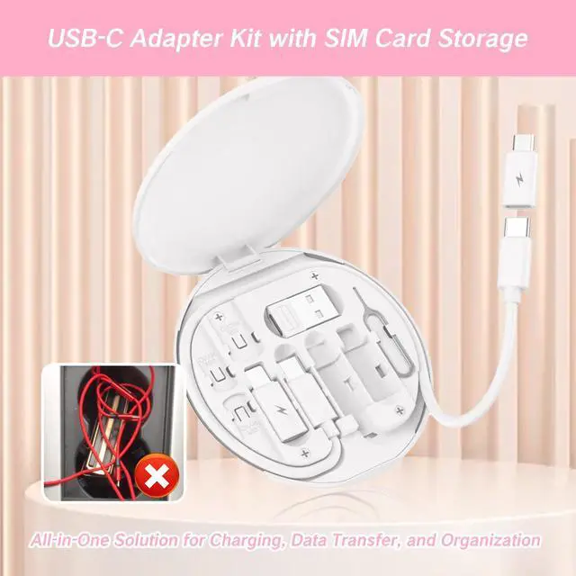 Alt view image 5 of 7 - YAFIYGI 9 in 1 Cable Case USB Adapter Cable Conversion Storage Box USB Type C to Micro USB/Lightning/USB A Cable Data Transfer Tool Contains Sim Card Slot Tray Eject Pin Use as Phone Holder (White)