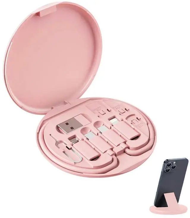Main image of YAFIYGI 9 in 1 Cable Case USB Adapter Cable Conversion Storage Box USB Type C to Micro USB/Lightning/USB A Cable Data Transfer Tool Contains Sim Card Slot Tray Eject Pin Use as Phone Holder (Pink)