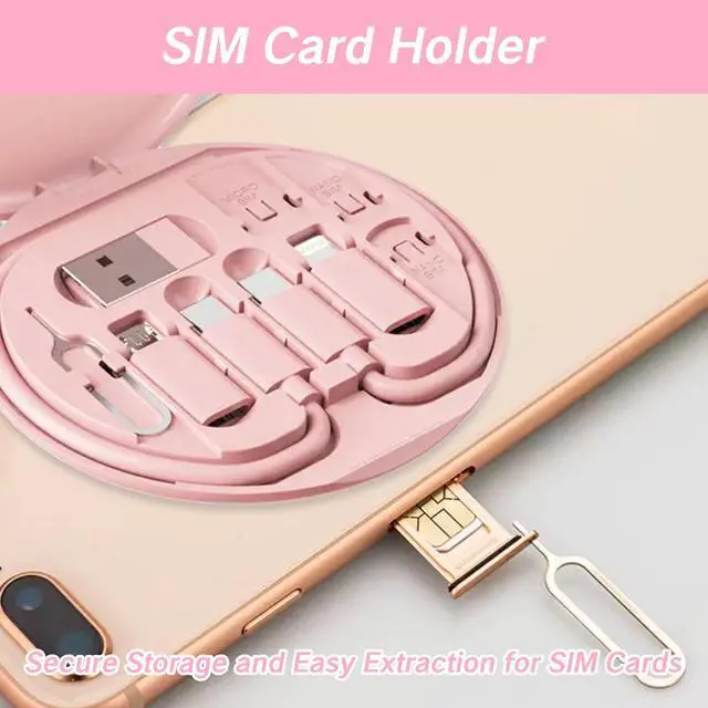Alt view image 3 of 7 - YAFIYGI 9 in 1 Cable Case USB Adapter Cable Conversion Storage Box USB Type C to Micro USB/Lightning/USB A Cable Data Transfer Tool Contains Sim Card Slot Tray Eject Pin Use as Phone Holder (Pink)