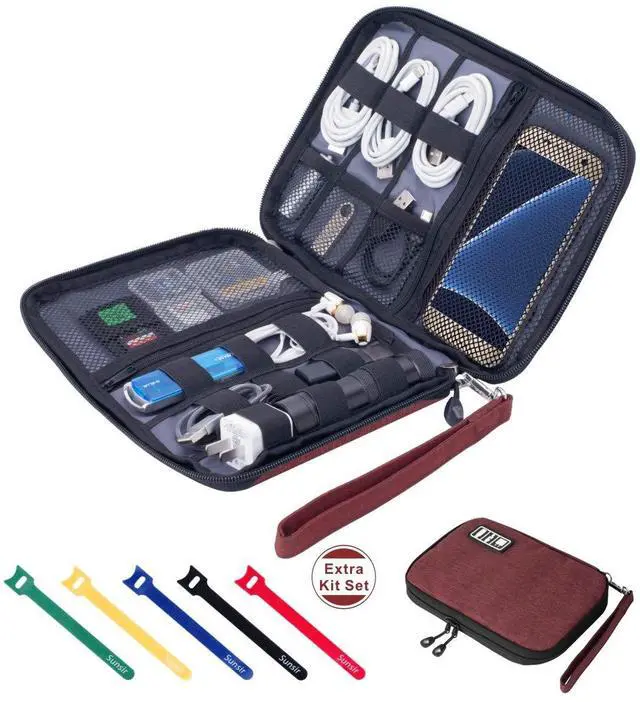 Main image of Sunsir Travel Cable Organizer Bag Waterproof Portable Electronic Accessories Organizer for USB Cable Cord Phone Charger Headset Wire SD Card with 5pcs Cable Ties(Red)
