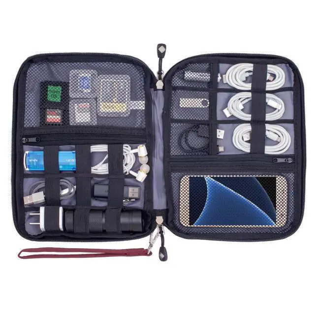 Alt view image 2 of 7 - Sunsir Travel Cable Organizer Bag Waterproof Portable Electronic Accessories Organizer for USB Cable Cord Phone Charger Headset Wire SD Card with 5pcs Cable Ties(Red)