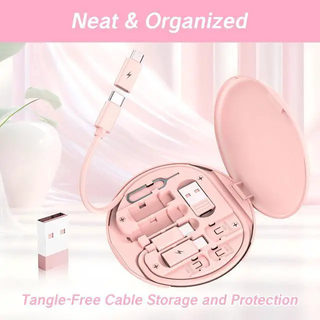 Alt view image 5 of 7 - YAFIYGI 9 in 1 Cable Case USB Adapter Cable Conversion Storage Box USB Type C to Micro USB/Lightning/USB A Cable Data Transfer Tool Contains Sim Card Slot Tray Eject Pin Use as Phone Holder (Pink)